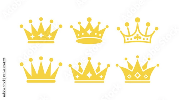 Fototapeta Golden Crown Ensemble: A collection of six elegant golden crowns, each with unique details and regal charm, ready to adorn a king or queen's head.
