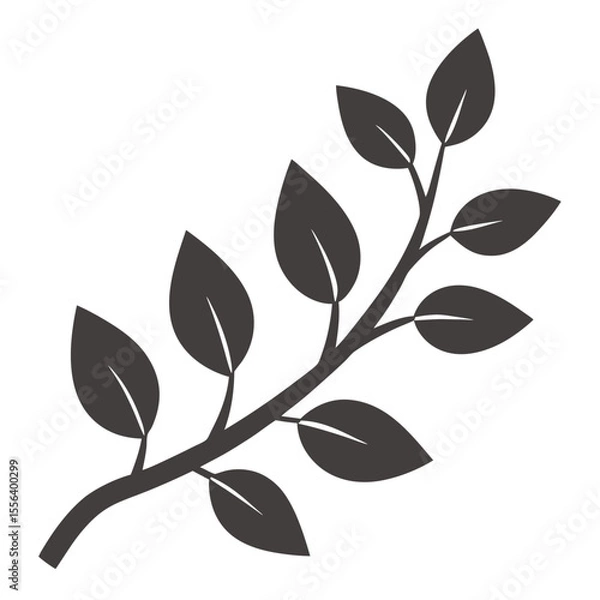 Obraz Dark gray branch with multiple leaves in a simple silhouette style