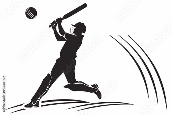 Obraz playing cricket a man sihouette black vector