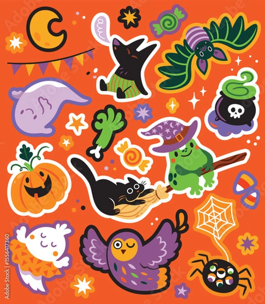 Fototapeta Print design. Spooky season with cartoon funny characters. Vector illustration