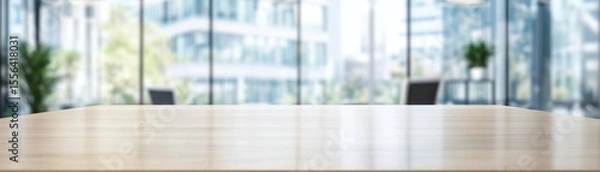 Obraz Empty Wooden Tabletop Against Blurred Office Background, Office Table, Mockup