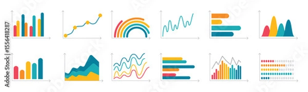 Fototapeta Colorful flat design charts and graphs collection