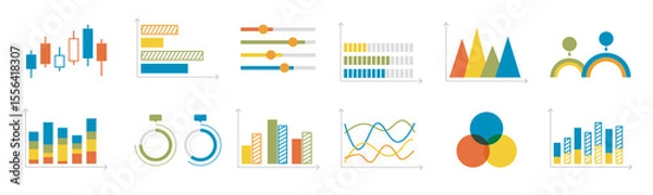 Fototapeta Modern infographic charts and graphs set with vibrant colors.