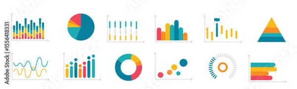 Fototapeta Modern infographic charts and graphs collection with flat colors.
