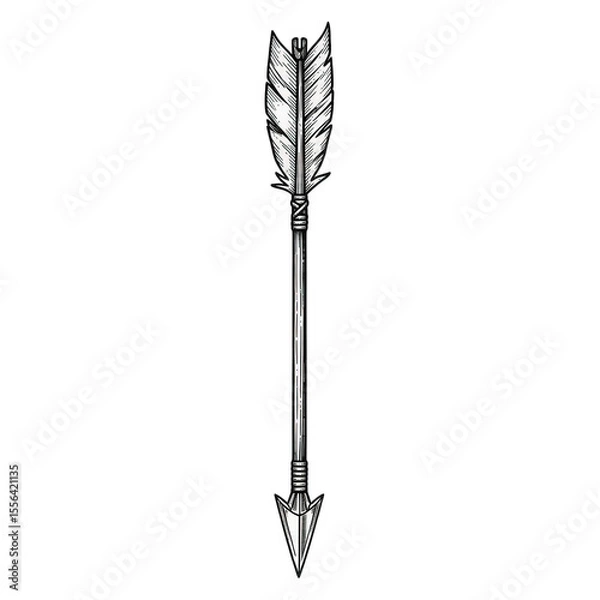Obraz A minimalist white arrow illustration on a transparent background showcases simple design and precision archery elements.