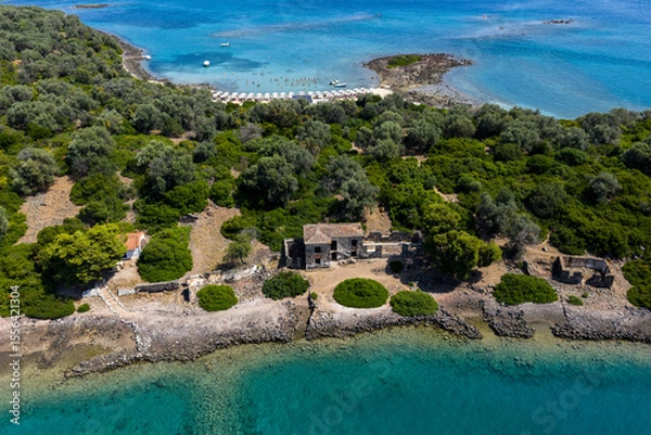 Fototapeta Aerial view of Lichadonisia which is island popular with boat trippers. the Greek Bahamas, in North Evia, Greece