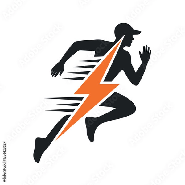 Fototapeta Fast Running Person with Lightning Bolt Graphic Design Silhouette person running lightning bolt running silhouette person lightning bolt fast speed energy power logo