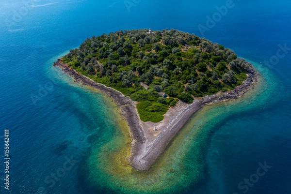 Fototapeta Aerial view of Lichadonisia which is island popular with boat trippers. the Greek Bahamas, in North Evia, Greece