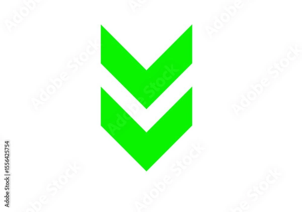Fototapeta Bold Green chevron arrows pointing to the right on a white background. The modern and minimalistic design symbolizes direction, movement, progress, or forward navigation. Ideal for use in web design.