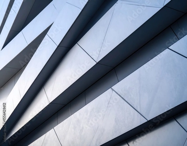 Fototapeta Modern architecture facade featuring overlapping geometric shapes creating dynamic patterns