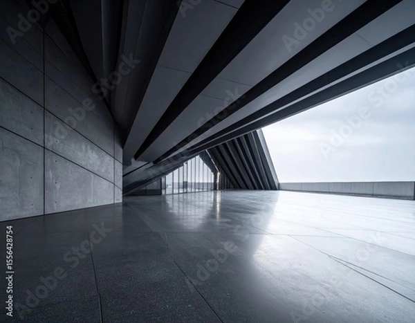 Fototapeta Empty concrete floor and glass walls in modern architecture building