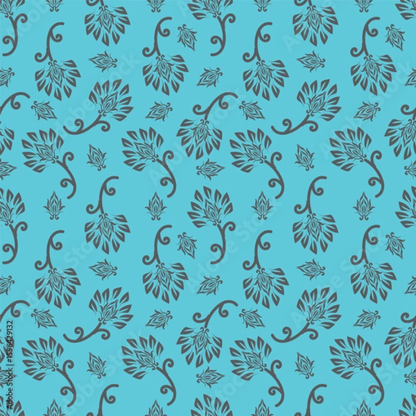 Fototapeta Tropical flower pattern seamless, silhouette of blooming, hand drawn botanical, Floral leaf for spring and Summer time, natural ornaments for textile, fabric, wallpaper, background design.
