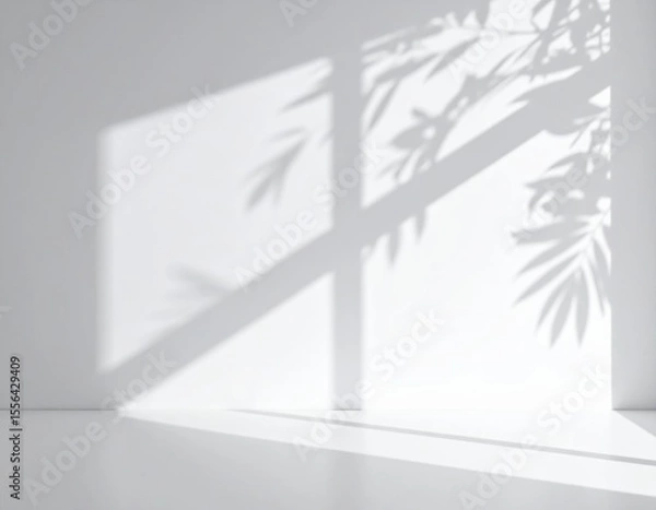 Fototapeta Window and plant shadow creating interesting shapes on white wall
