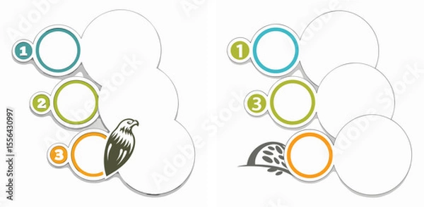 Fototapeta Cloud Shaped Diagram with Numbered Circles Teal Green Orange Eagle Silhouette template