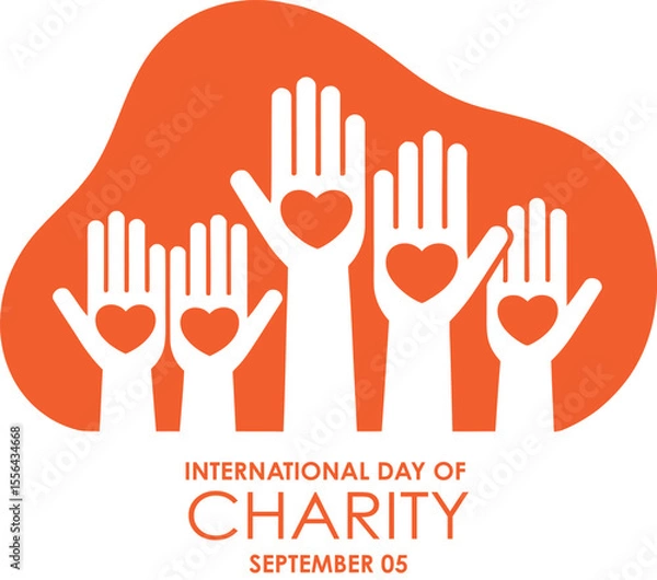 Fototapeta International Day of Charity vector illustration with colorful hands and hearts symbolizing support kindness and global unity for