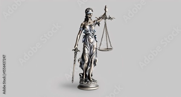 Fototapeta A detailed bronze statue of Lady Justice with scales and sword, symbolizing law and fairness.
