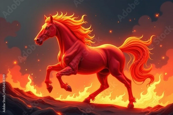 Obraz A horse gallops through a burning field, creating a scene of drama and action..New Year 2026.