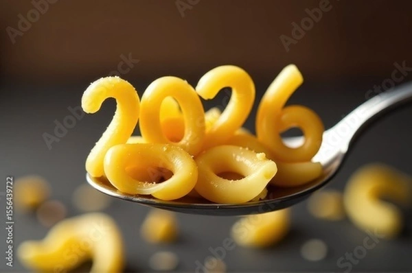 Fototapeta A single serving of pasta placed on a table..New Year 2026.