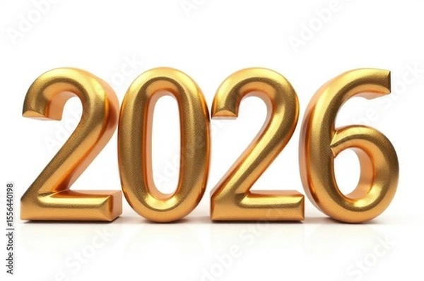 Fototapeta Gold digits 2020 on white background, suitable for new year celebrations or anniversary themes..New Year 2026.