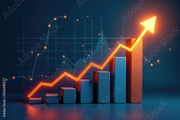 Fototapeta A graphical representation of upward trend, perfect for illustrating growth or increase in statistics..New Year 2026.