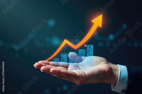 Fototapeta A person holds a chart showing upward trend, ideal for motivational or educational contexts..New Year 2026.