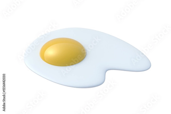 Fototapeta One fried egg isolated on white background. 3d render