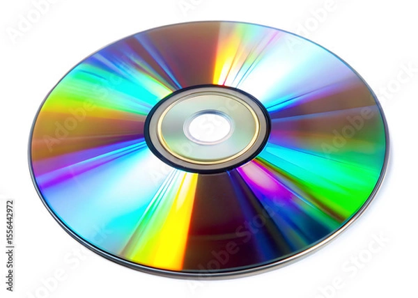 Fototapeta Shiny optical disc with rainbow spectrum reflection isolated on a transparent background data storage. PNG