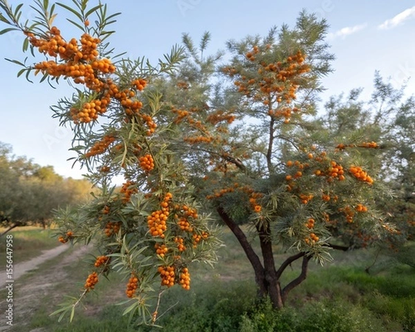 Obraz Sea buckthorn tree full of orange berries in nature