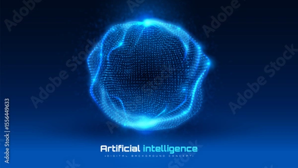 Fototapeta Futuristic technology digital artificial intelligence background, machine deep ai learning process, Blue glow particle motion. Vector illustration.