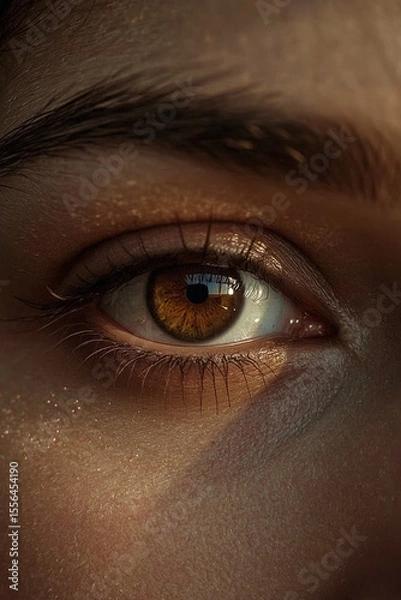 Obraz Cinematic Close-Up of Human Eye with Golden Brown Iris and Natural Skin Texture in Warm Light – Hyper-Realistic Macro Photography