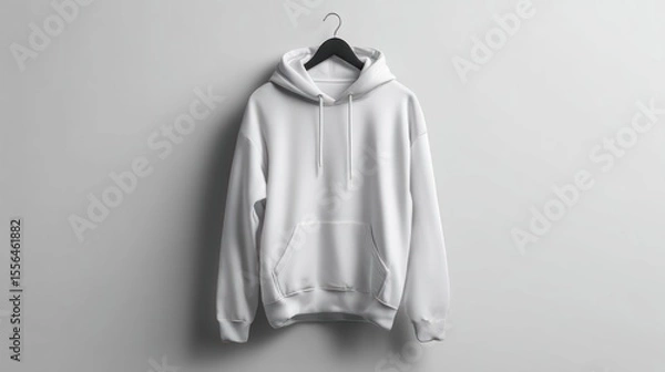 Fototapeta White hoodie with front pocket and hood visible, product display against plain light gray