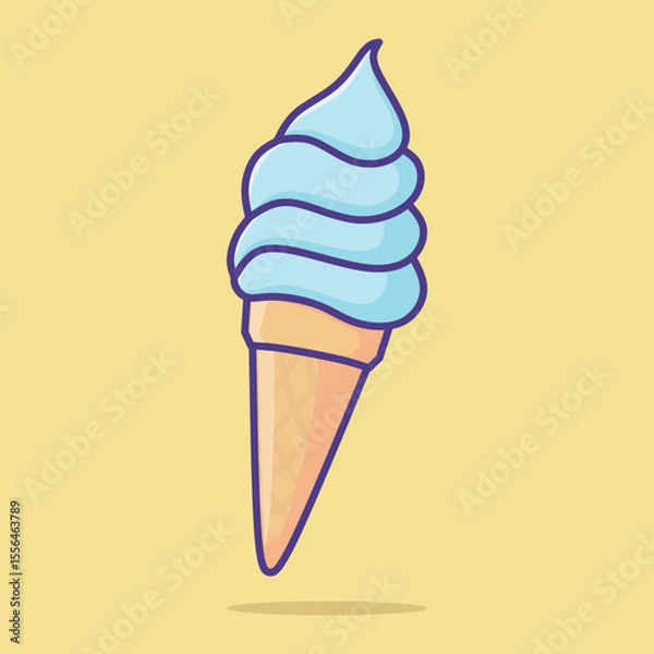 Fototapeta Blueberry ice cream cone vector flat illustration. Blue ice cream with on colorful background.