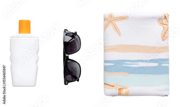 Obraz Sunscreen sunglasses and beach towel
