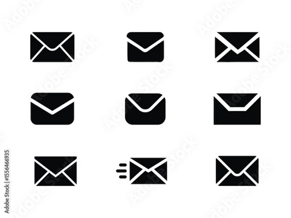 Fototapeta mail envelope icon, black email icon set silhouette vector illustration white background, Email icon Flat fill set collection, Approved message icons set in black filled