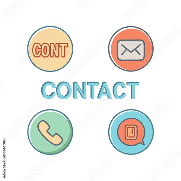 Fototapeta A vibrant design with contact icons including phone, message, address and information to symbolize communication.