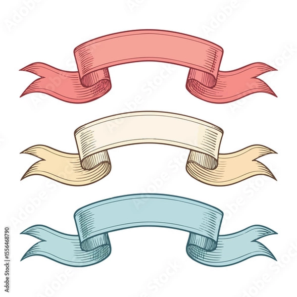 Obraz Ribbon banner set. Simple ribbons. Vector