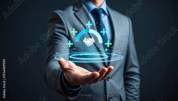 Fototapeta Trusted partner. Trustworthy collaboration, company or contract. Confidence to work together. Businessman turning knob to highest trust levels. Build trust in business and finance relationships. 