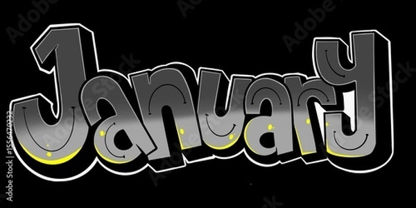 Fototapeta January illustration, January letter with unique simple graffiti pattern and bright colors