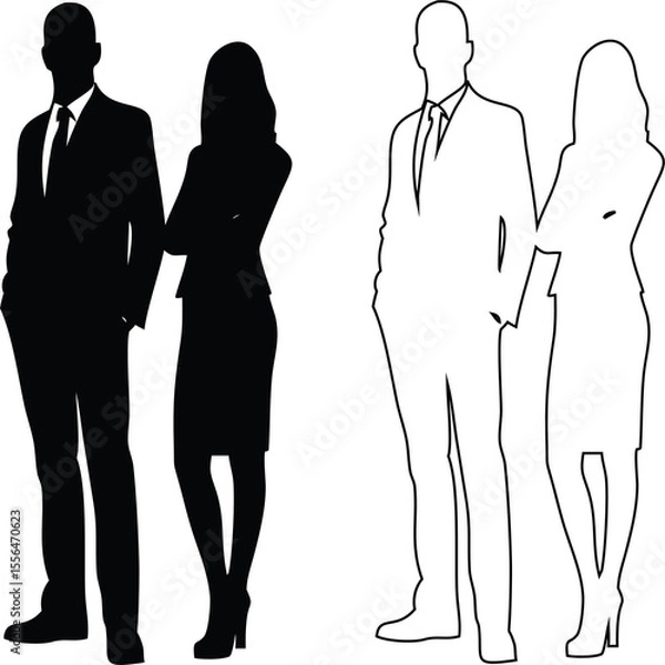 Fototapeta man and  woman silhouette and outline icon vector set