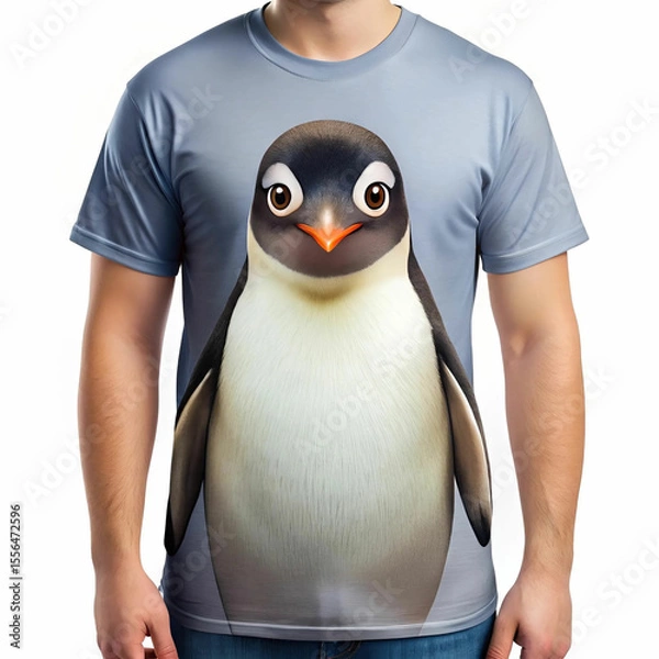 Obraz Front of a T-shirt featuring a penguin design, combining