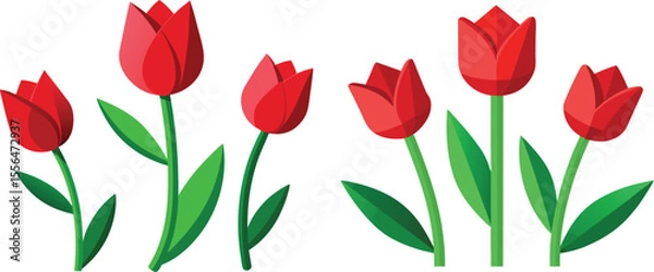 Obraz Simple red tulips, isolated on transparent background