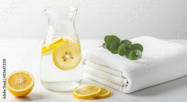 Fototapeta Refreshing Spa Day: Lemon Water & Soft Towels