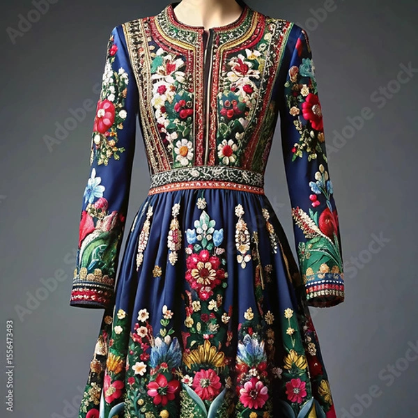 Obraz A fully embroidered dress adorned with intricate patterns