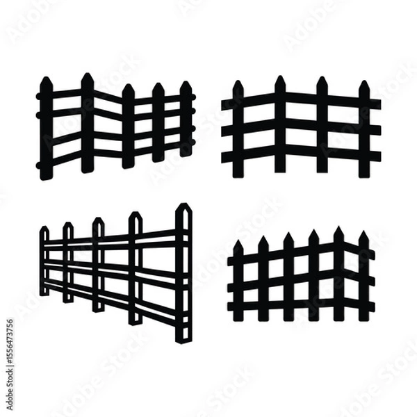 Obraz A set of ranch fence silhouette vector art illustration
