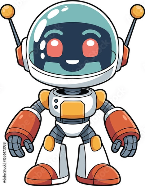 Fototapeta Adorable and friendly robot character in a clean and colorful vector illustration for creative projects