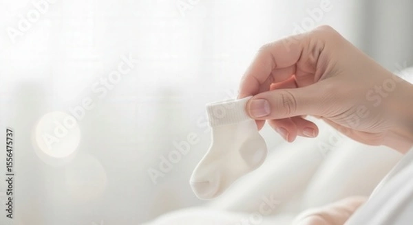 Fototapeta Tiny Baby Sock Held Gently in Hand