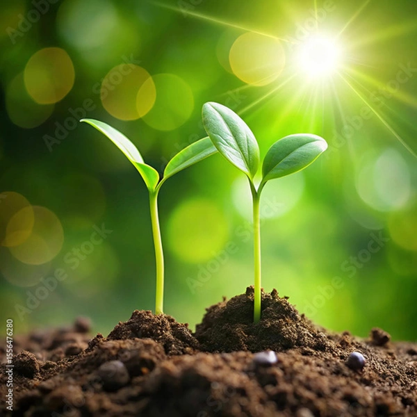 Obraz A stock photo of two green sprouts, symbolizing new growth