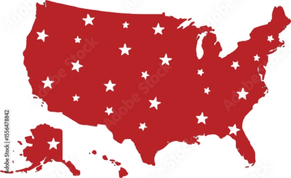 Fototapeta Starred Map Silhouette - Patriotic U.S. Outline