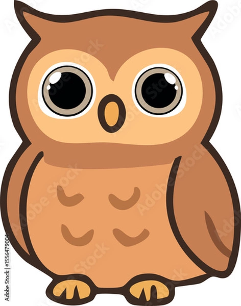 Fototapeta A cute cartoon owl with wide eyes and a rounded body, illustrated in a kawaii style with soft brown tones.