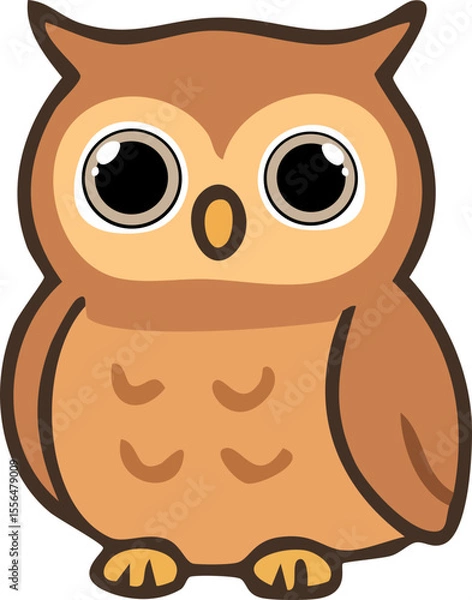 Fototapeta A cute cartoon owl with wide eyes and a rounded body, illustrated in a kawaii style with soft brown tones.